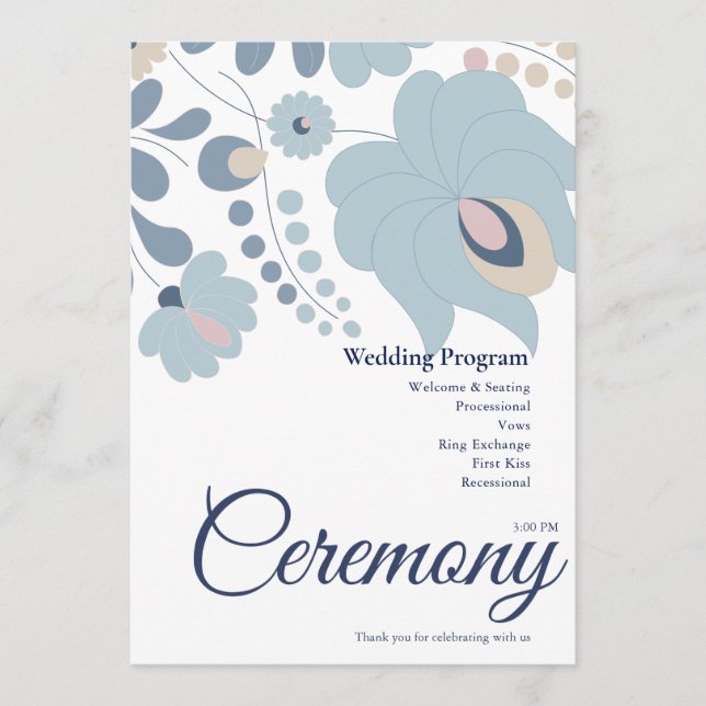 Programa de Boda Floral Azul Polvoriento (Anverso)