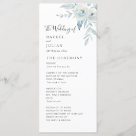 Programa de boda floral azul polvoriento acuarela