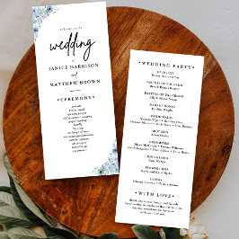 Programa de Boda Floral Azul Polvoriento Elegante