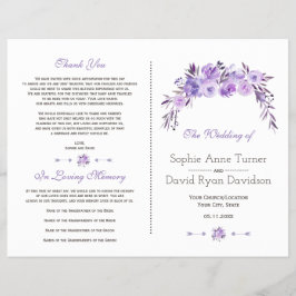 Programa de Boda Floral Azul Púrpura Ligera