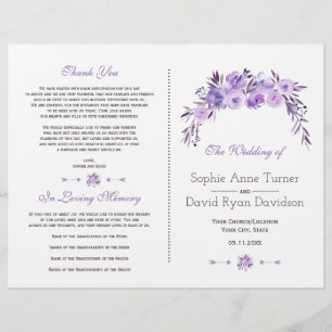 Programa de Boda Floral Azul Púrpura Ligera