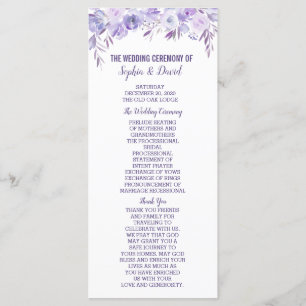 Programa de Boda Floral Azul Púrpura Ligera