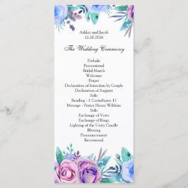 Programa de boda floral azul. Tarjeta de ceremonia