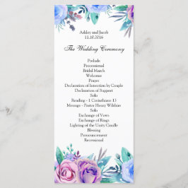 Programa de boda floral azul. Tarjeta de ceremonia