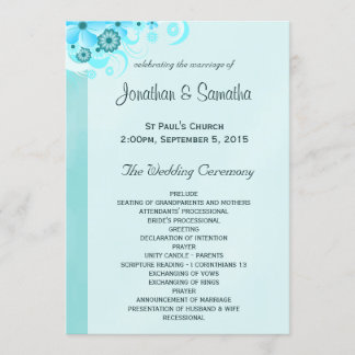 Programa de Boda Floral Azul Turquesa de Agua Lige
