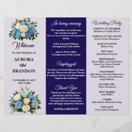 Programa de Boda Floral Azul y Blanca personalizad