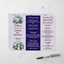Programa de Boda Floral Azul y Blanca personalizad