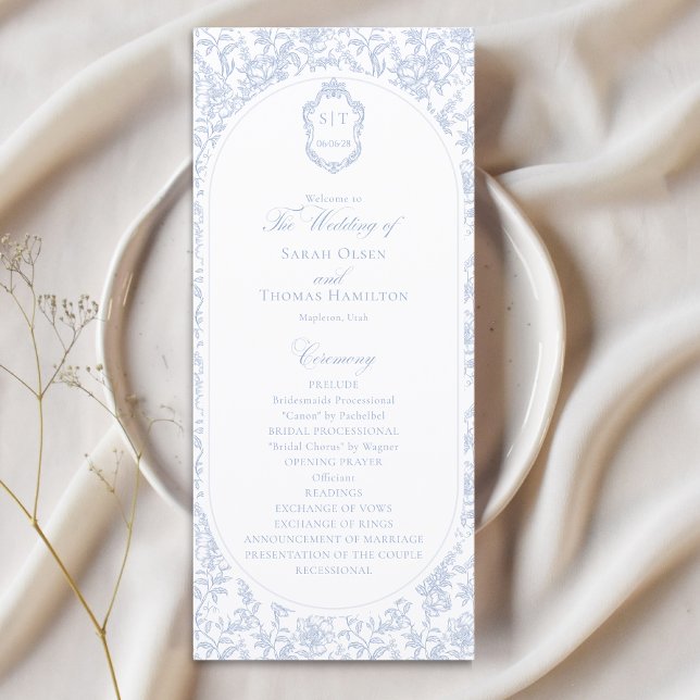 Programa de Boda Floral Azul y Blanco Chinoiserie (Subido por el creador)