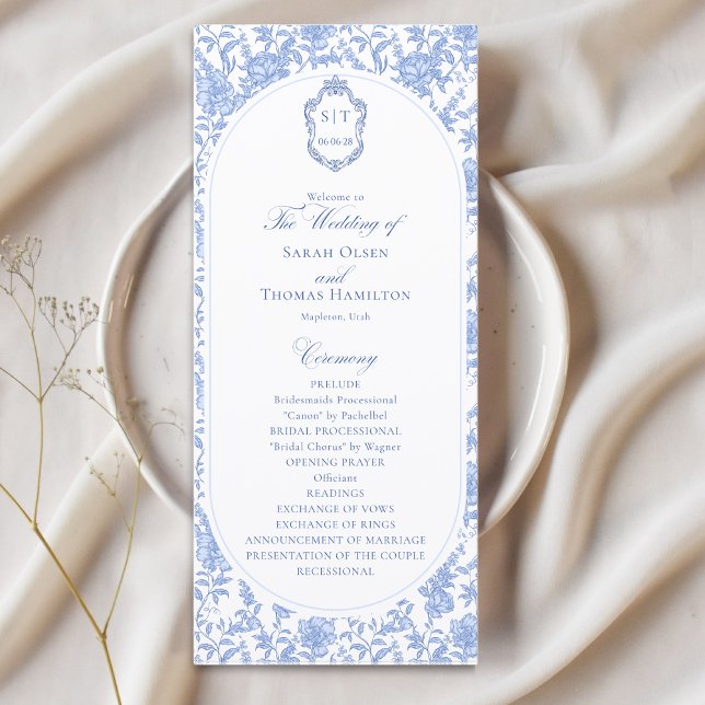 Programa de Boda Floral Azul y Blanco Chinoiserie (Subido por el creador)