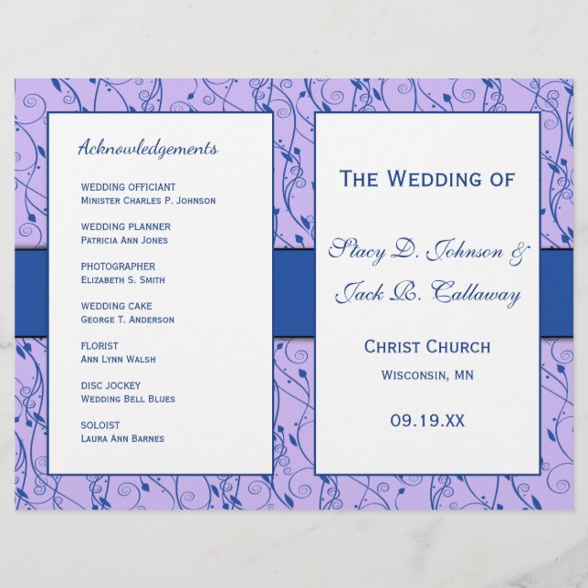 Programa de Boda Floral Azul y Lilac (Anverso)