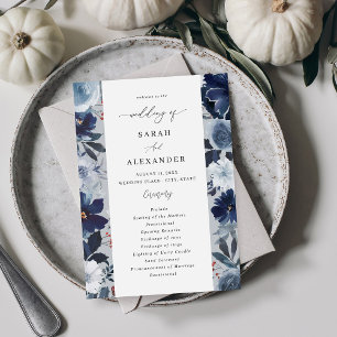 Programa de Boda Floral Azul y Marina - Gris Azul
