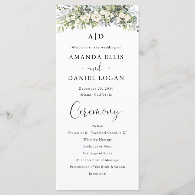 Programa de Boda Floral Blanco (Anverso)