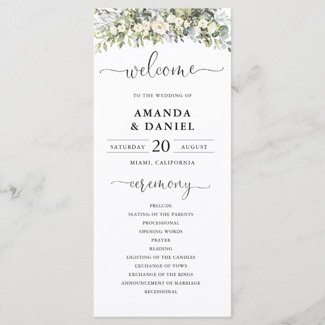 Programa de Boda Floral Blanco (Anverso)