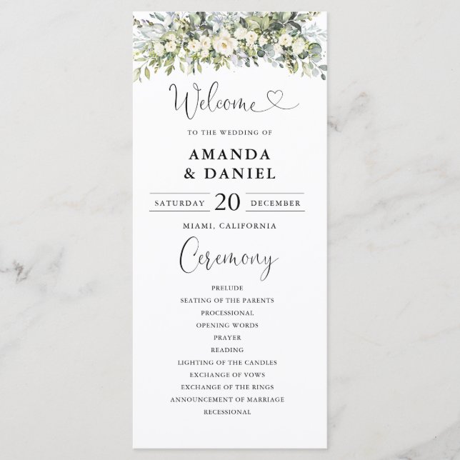 Programa de Boda Floral Blanco (Anverso)
