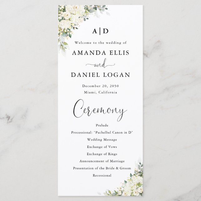 Programa de Boda Floral Blanco Elegante (Anverso)