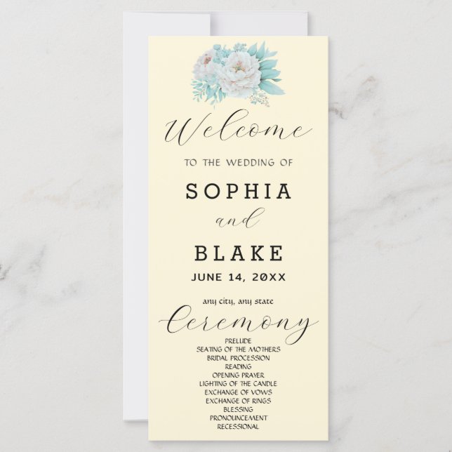 Programa de Boda Floral Blanco Romántico Amarillo (Anverso)