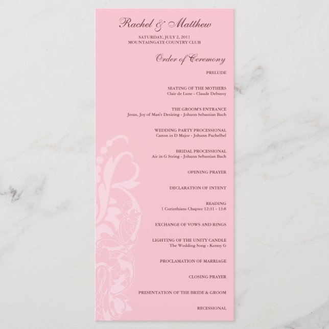 Programa de Boda Floral Blanda Rosa (Anverso)