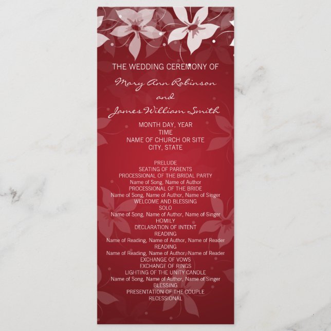 Programa de Boda Floral Blooms Exóticos Rojo (Anverso)