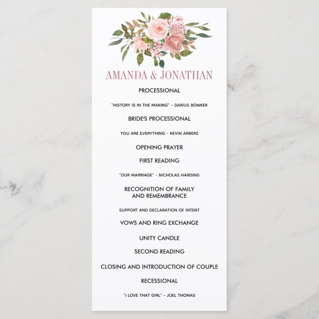 Programa de Boda Floral Blush y Rosa Oro (Anverso)