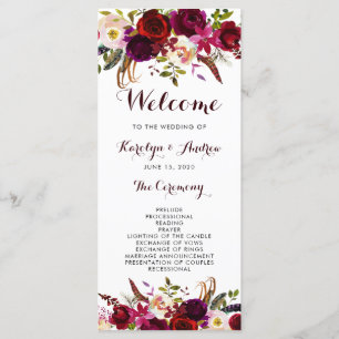 Programa de Boda Floral Bohemio de Borgoña Marsala