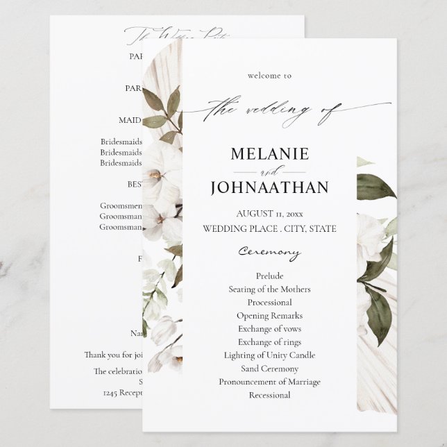 Programa de Boda Floral Boho Blanco Presupuesto ME (Anverso / Reverso)