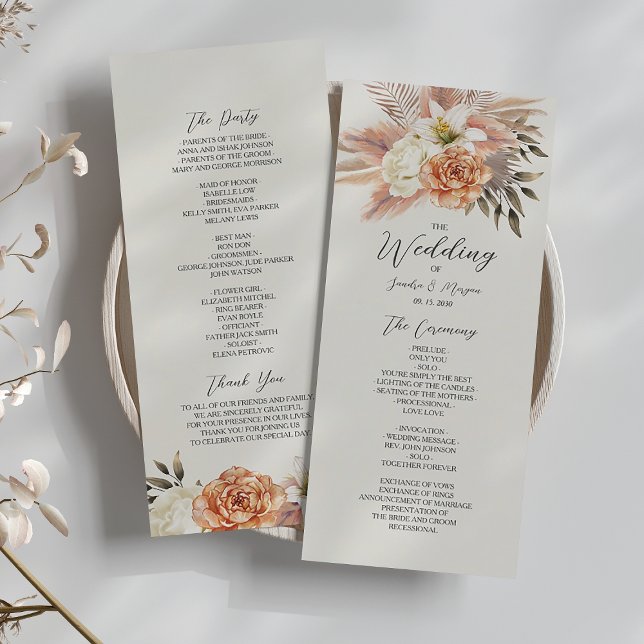 Programa de Boda Floral Boho Melocotón Rústico (Subido por el creador)