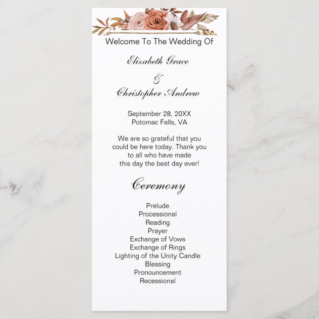 Programa de Boda Floral Boho Terracota Oxidado (Anverso)