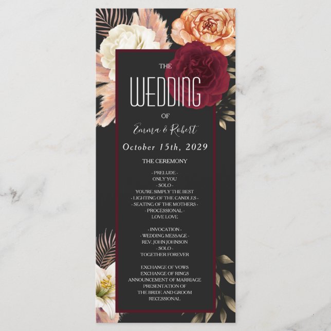 Programa de Boda Floral Borgoña (Anverso)