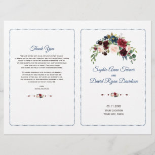 Programa de Boda Floral Borgoña Rubor Marsala