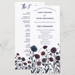 Programa de Boda Floral Burgundy & Azul Malhumorad
