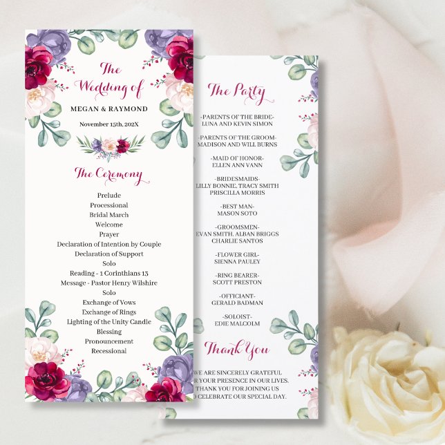 Programa de Boda Floral Burgundy Blush Navy Bloom (Subido por el creador)