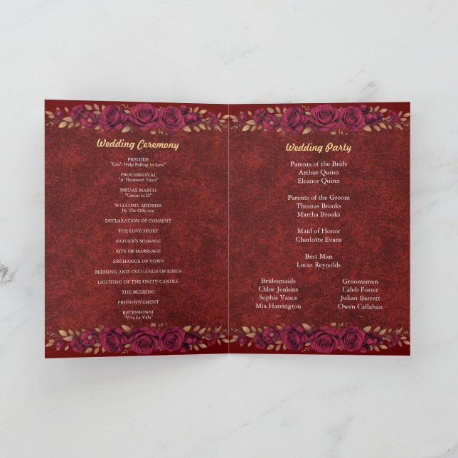 Programa de Boda Floral Burgundy & Gold de Lujo (Interior)