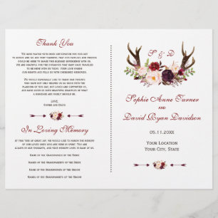 Programa de Boda Floral Burgundy Marsala Cuerno