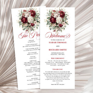 Programa de Boda Floral Burgundy Vintage Blush