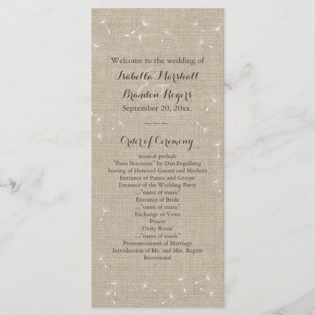 Programa de Boda Floral Burlap (Anverso)