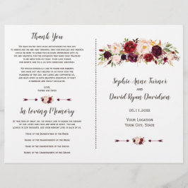 Programa de Boda Floral con Tono Burdeos Marsala