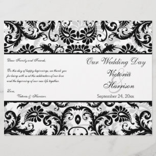 Programa de Boda Floral Damasco Negro, Blanco, Gri