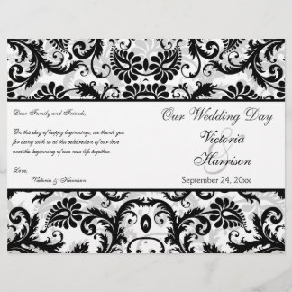 Programa de Boda Floral Damasco Negro, Blanco, Gri