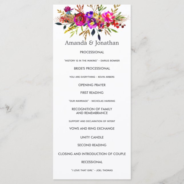 Programa de Boda Floral de Acuarela (Anverso)