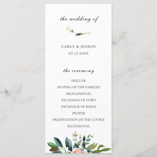 Programa de Boda Floral de Acuarela de bonito (Anverso)