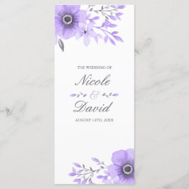 Programa de Boda Floral de Acuarela Púrpura y Gris