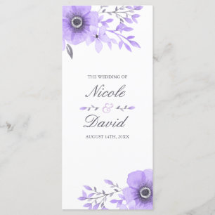Programa de Boda Floral de Acuarela Púrpura y Gris