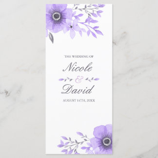 Programa de Boda Floral de Acuarela Púrpura y Gris