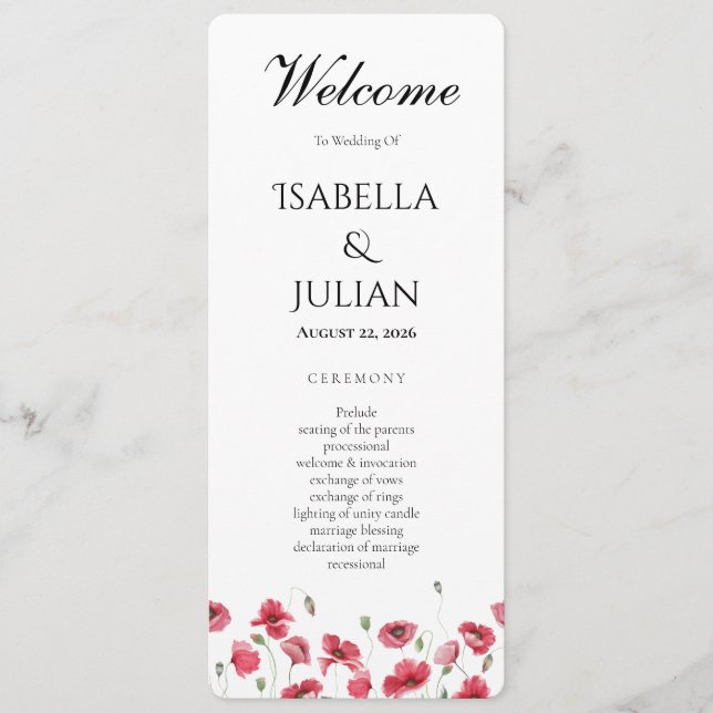 Programa de Boda Floral de Amapola y Lavanda con A (Anverso)