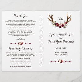 Programa de Boda Floral de Antler Burgundy Marsala