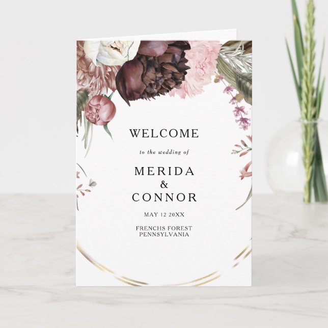 Programa de Boda Floral de Borgoña - Bodas plegada (Anverso)