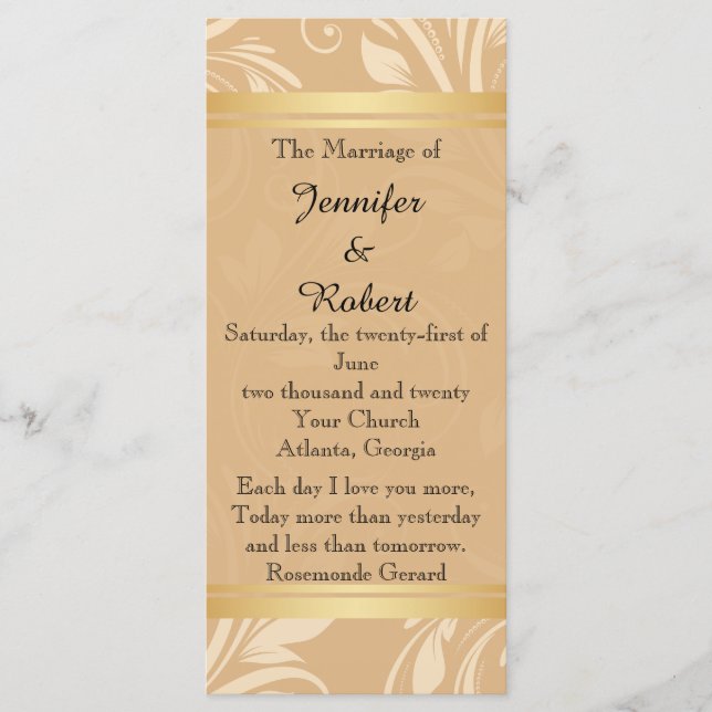 Programa de Boda Floral de Bronce Moderno (Anverso)