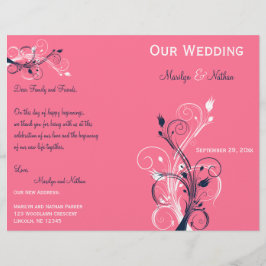 Programa de Boda Floral de Color Naval, Rosa y Bla