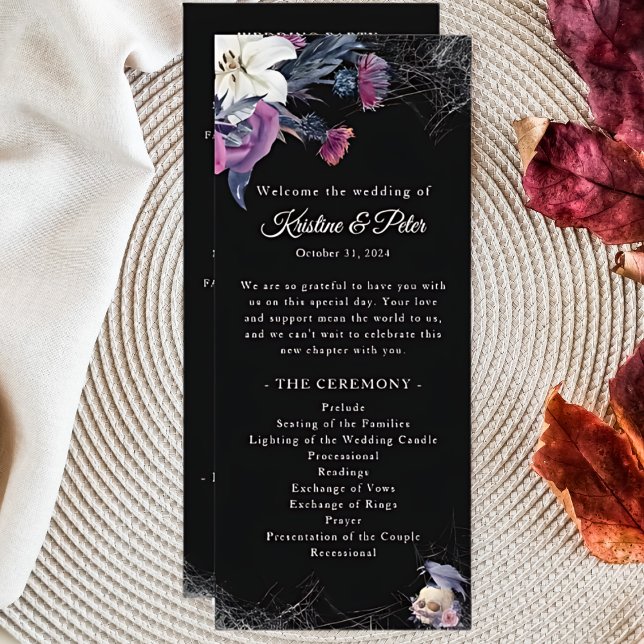 Programa de Boda Floral de Cráneo Gótico Negro Ele (Subido por el creador)