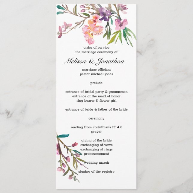 Programa de Boda Floral de Flor de Cerezo Rosa (Anverso)
